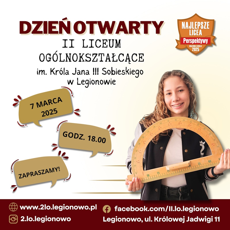Ikona do artykułu: Zapraszamy na Dzień Otwarty dla kandydatów do II Liceum Ogólnokształcącego im. Króla Jana III Sobieskiego 7 marca 2025r., o godz.18.00