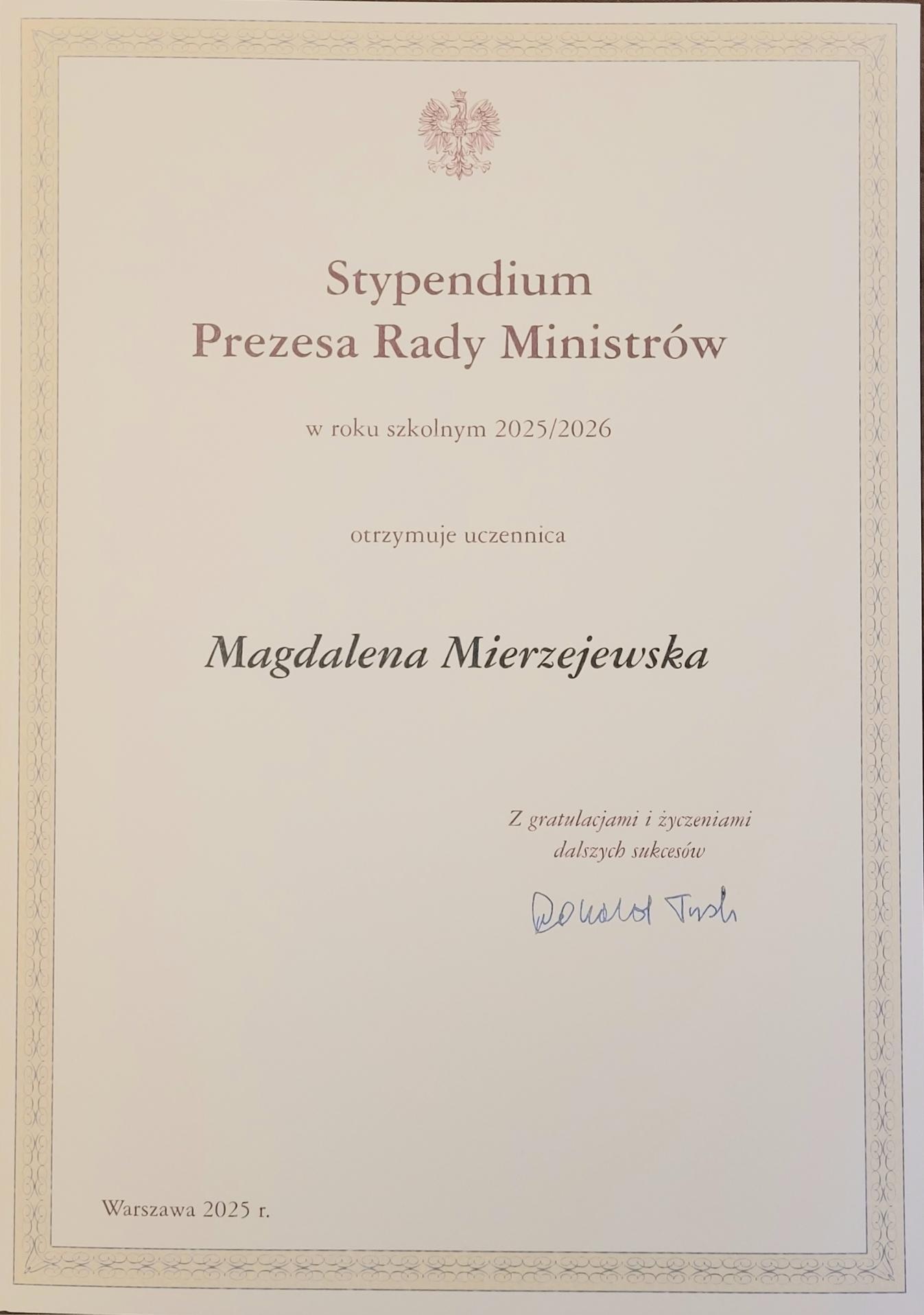 Ikona do artykułu: Stypendium Prezesa Rady Ministrów